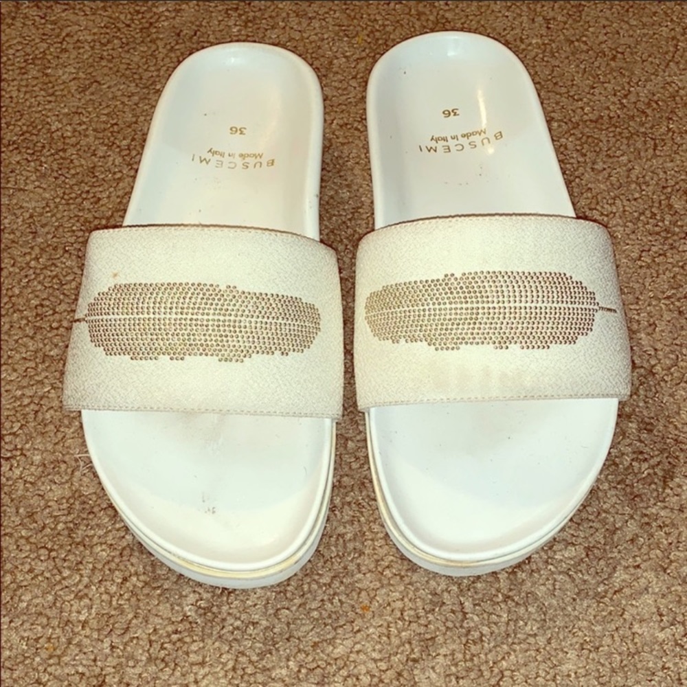 Buscemi white and gold‎ slides size 36/6 Sandals